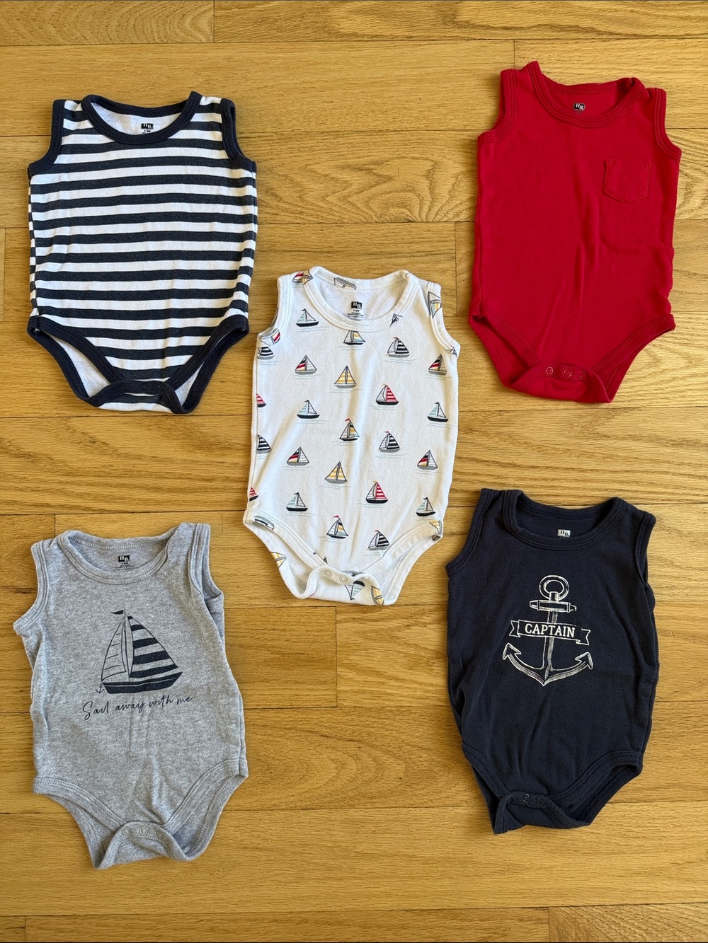 Hudson Baby Nautical Tank Bodysuit Set - Navy, Red, Gray, White